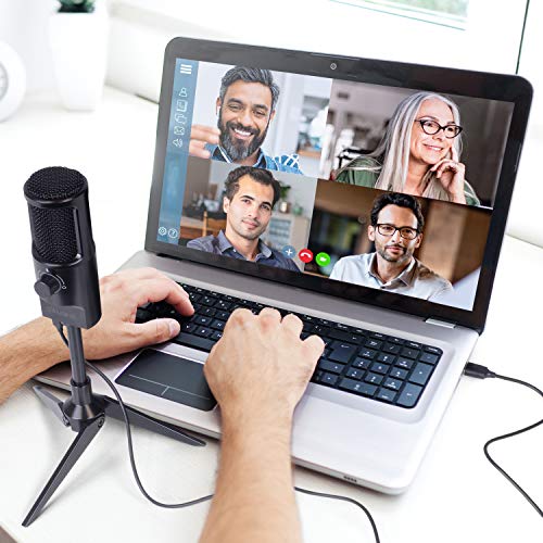 Aluratek USB Omnidirectional Microphone for Laptop, PC, and Mac, with Condenser, Adjustable Stand, for Streaming, Recording, Podcasting, YouTube, Zoom, (AUVM01F), Black