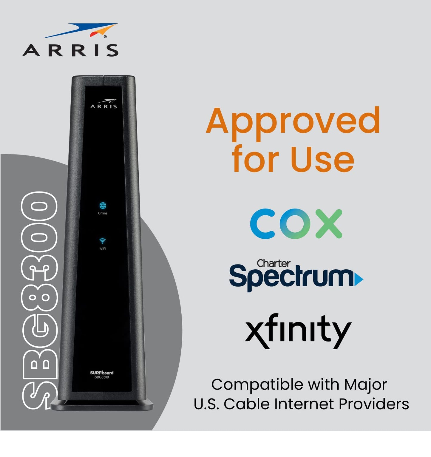 ARRIS SURFboard SBG8300 DOCSIS 3.1 Gigabit Cable Modem & AC2350 Wi-Fi Router , Comcast Xfinity, Cox, Spectrum & more , Four 1 Gbps Ports , 1 Gbps Max Internet Speeds , 4 OFDM Channels