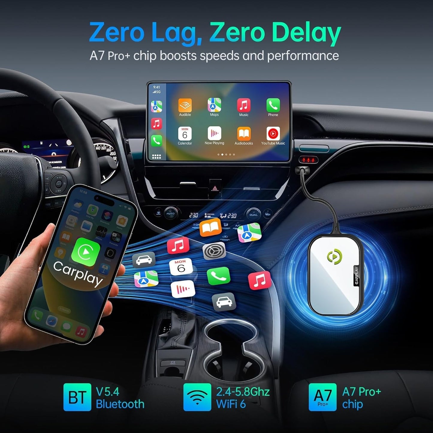 CarPlay Wireless Adapter for iPhone iOS 10+ – Plug & Play, Works 2017+ Cars