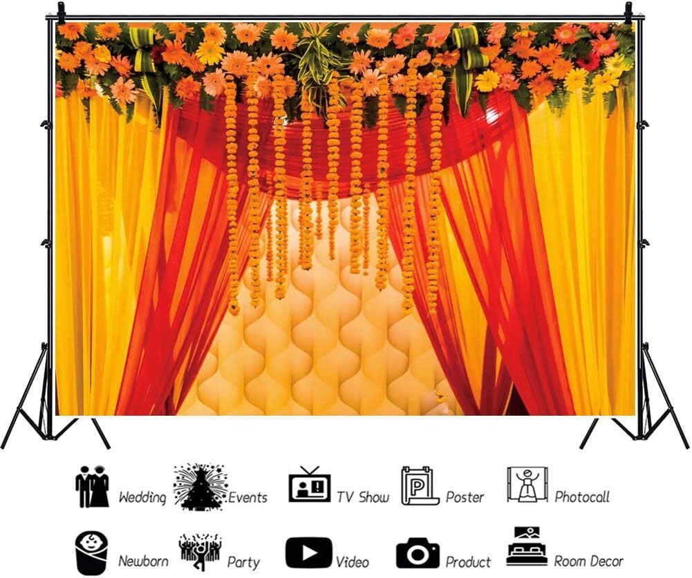 AOFOTO 10x8ft Macrame Wedding Backdrop Indian Marriage Decoration Red Curtain