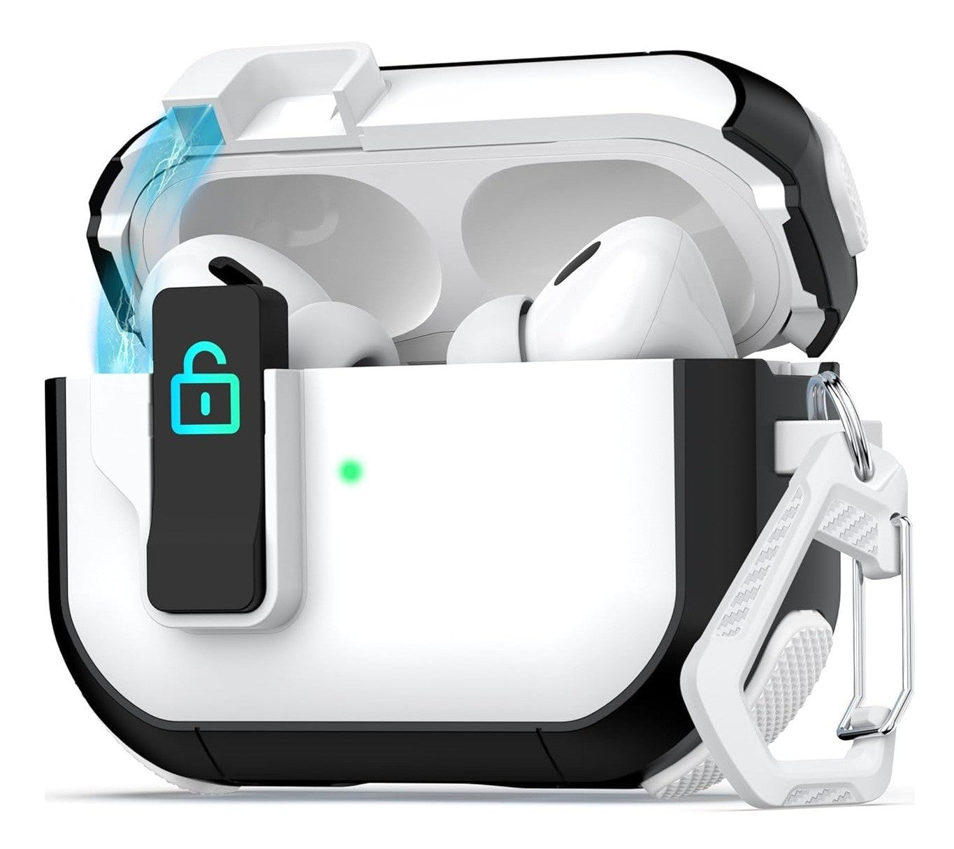 CASE for Shockproof AirPods Pro – White/Black, Pop-Up Lid, Wireless Compatible