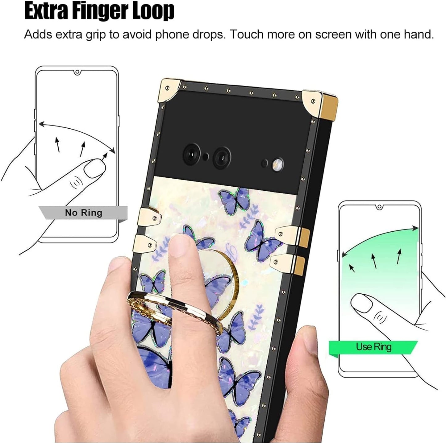 Women Cute Square Glitter Girly Bling Stylish Retro Case Comp For Google Pixel 7