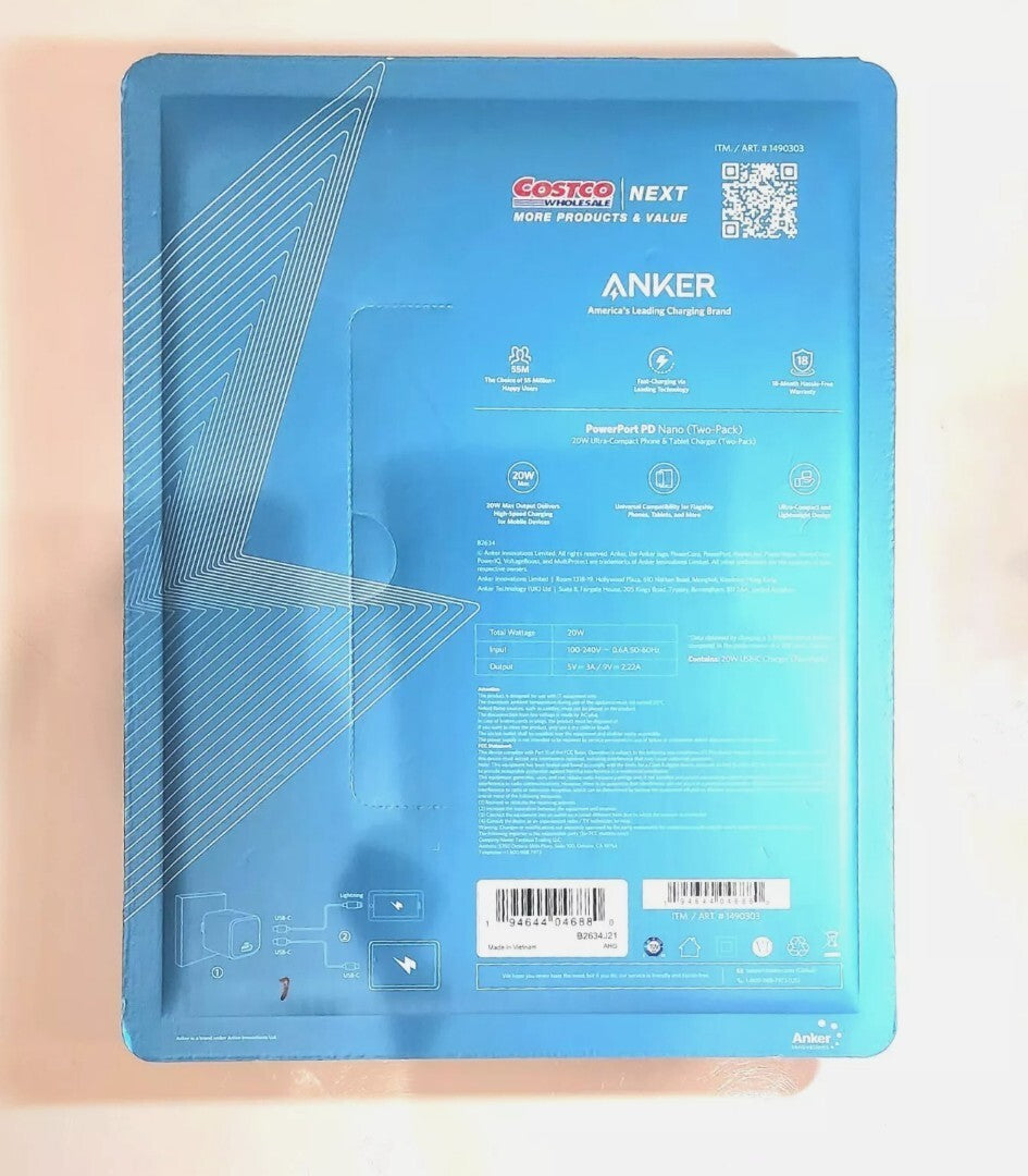 Anker Nano USB-C 20W Fast Charger High Speed PowerPort PD iPhone Android 2-Pack
