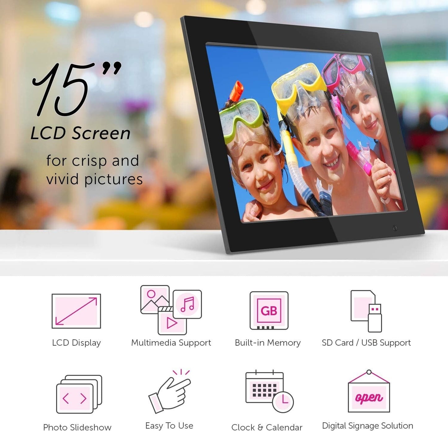 LCD USB Aluratek 8 Inch Digital Photo Frame Auto Slideshow Using SD