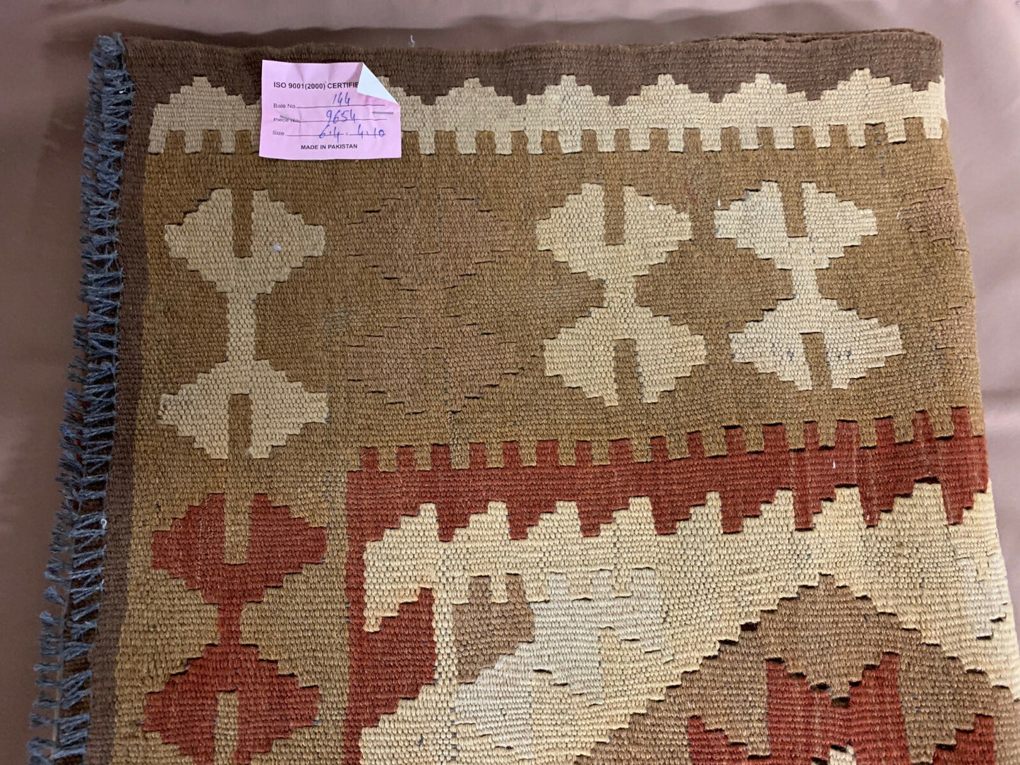 MSRP 750 Afghan Handknotted Mimana Kilim Ivory Brown Wool Rug 410 x 64