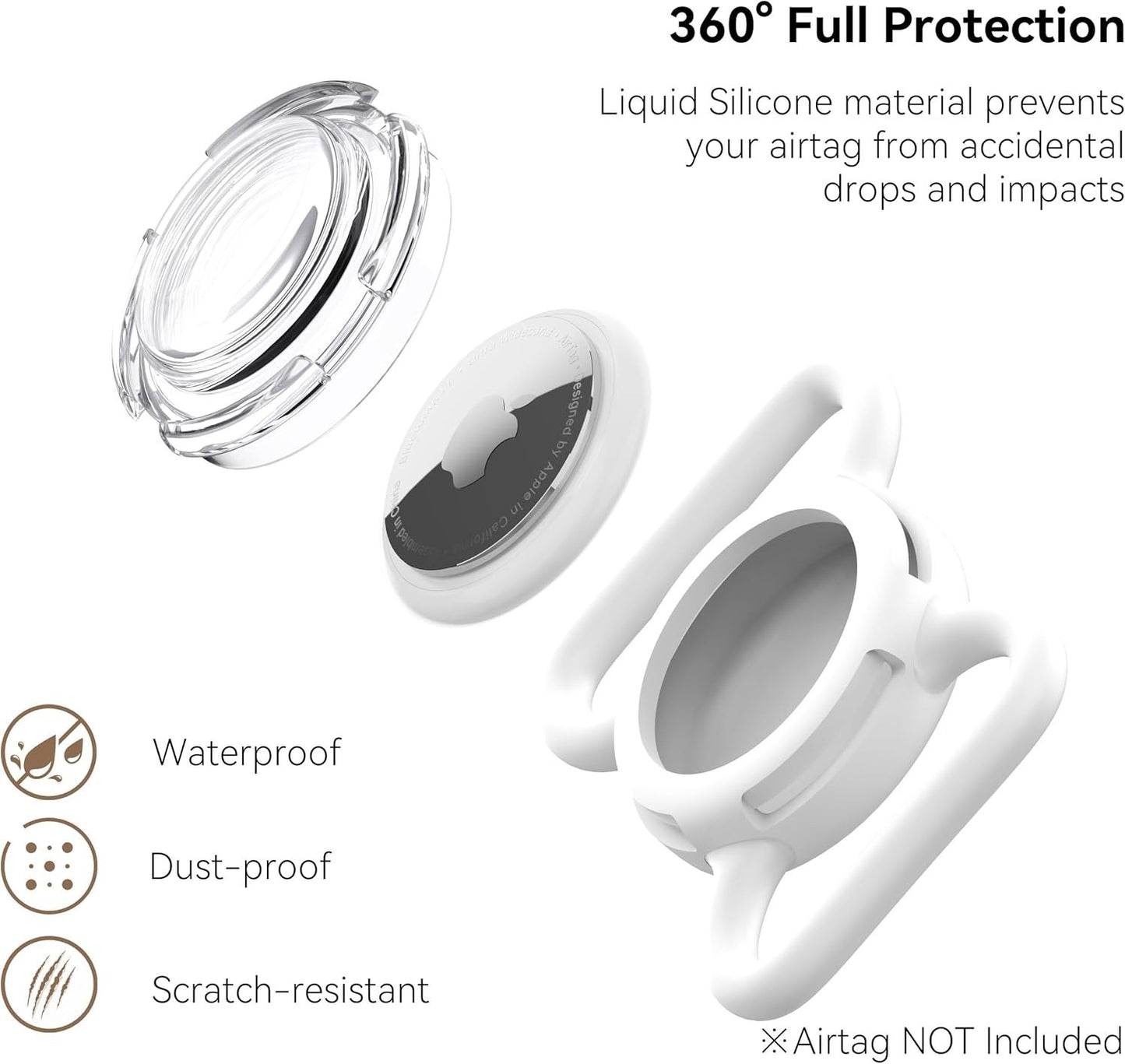 Waterproof Airtag Holder for Dog & Cat Collar, Soft Durable Case Large White