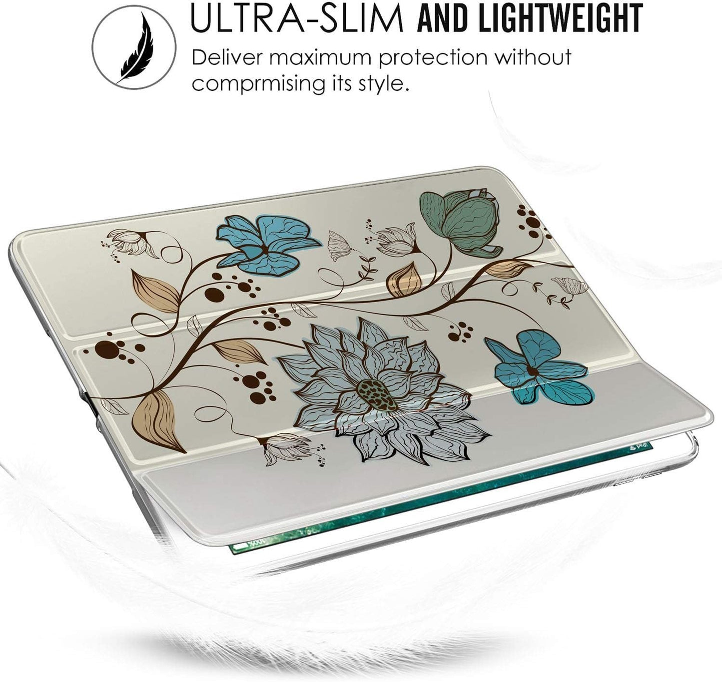 DuraSafe iPad 2 3 4 Case 9.7" Smart Cover Watercolor Flowers Tri-Fold Stand