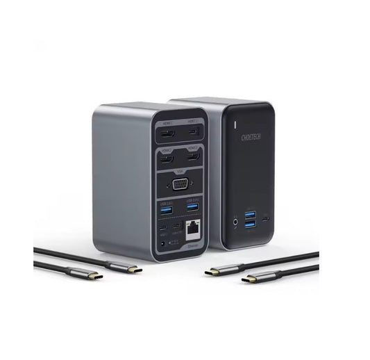 CHOETECH 15-in-1 USB-C Dock – 4 Displays, 100W PD, 4K HDMI, Ethernet