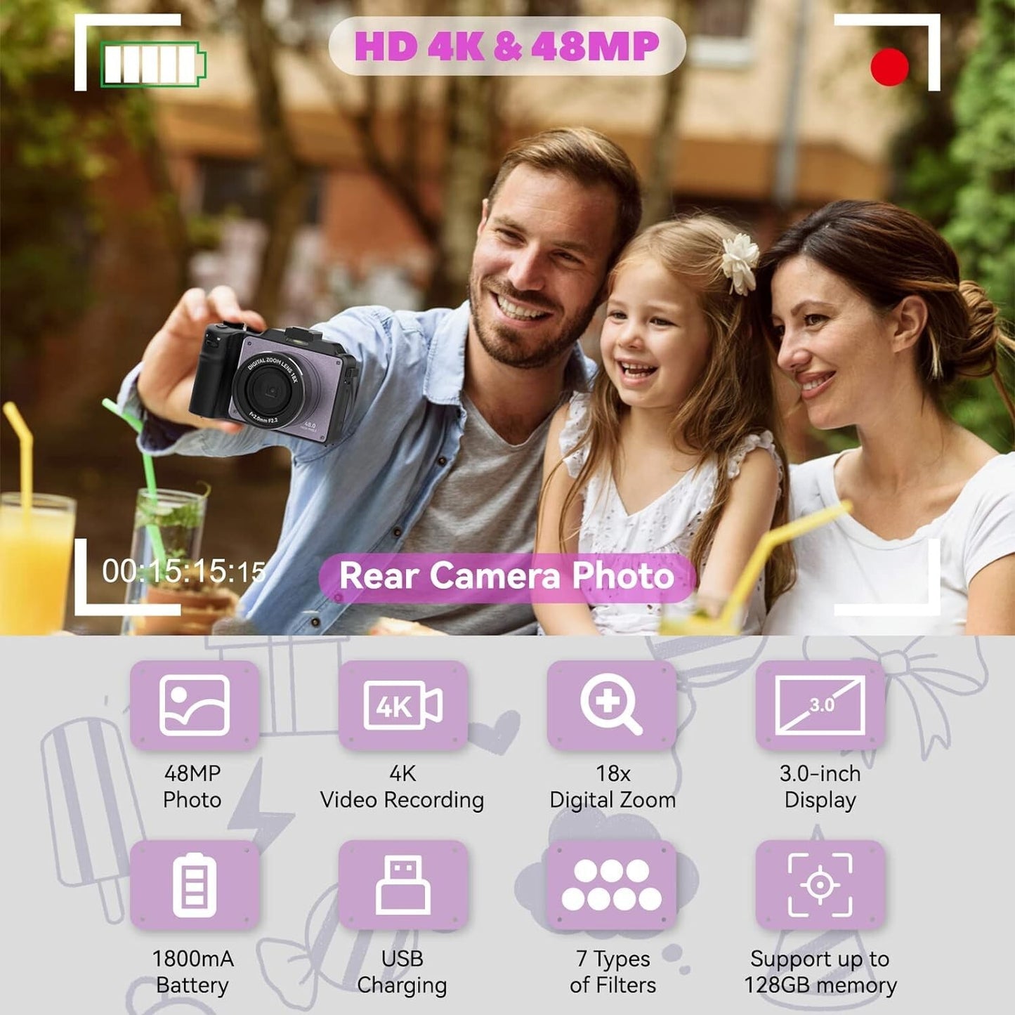 48MP 18X Camera4K cameraRear Dual Cameras Digital Zoom TF Card