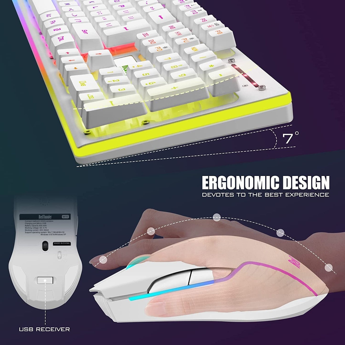K10 LED RedThunder Wireless Gaming Keyboard Mouse Combo Backlit Rechargeabl