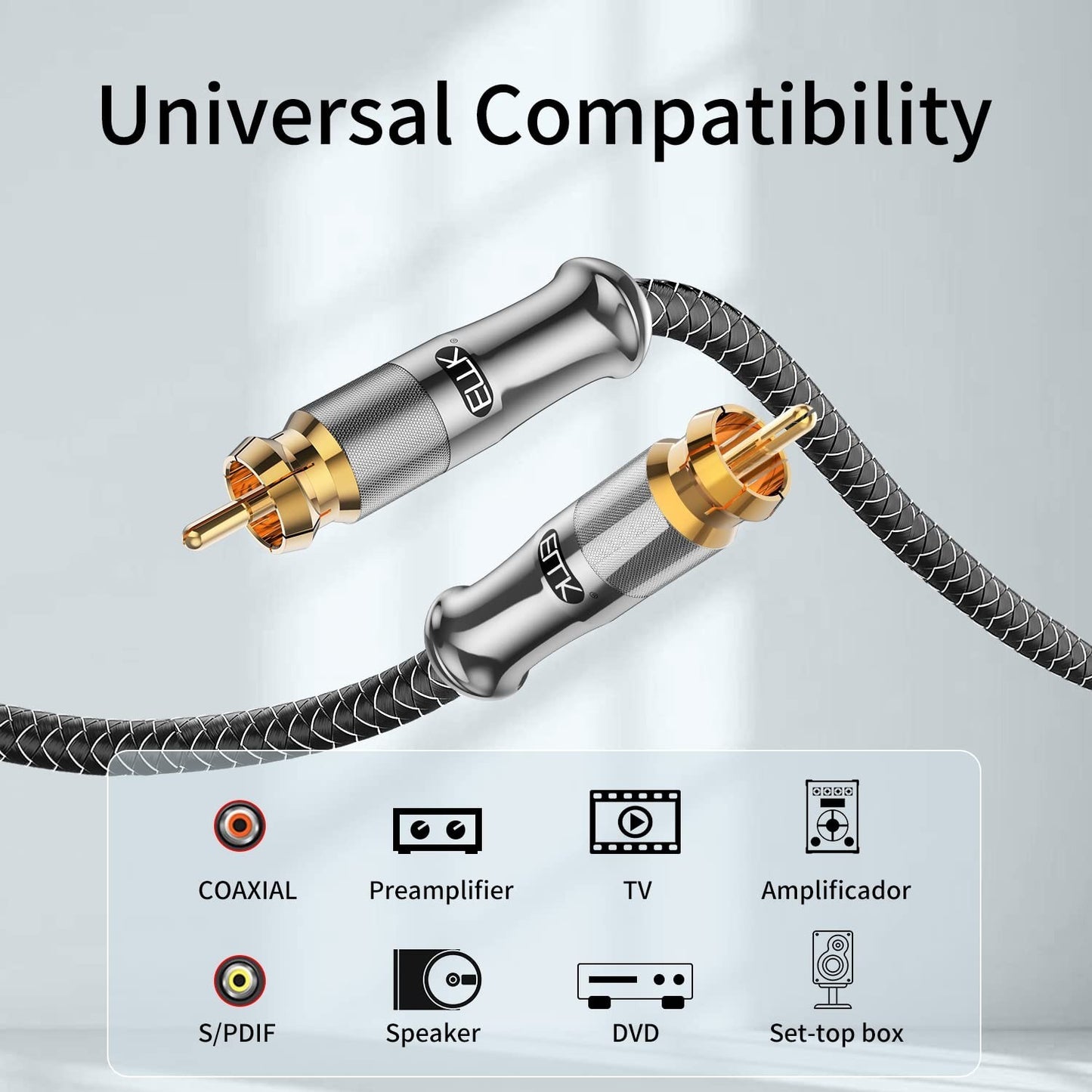 EMK 3FT RCA to RCA Subwoofer Cable – Gold-Plated, Braided, Hi-Fi Audio Cord
