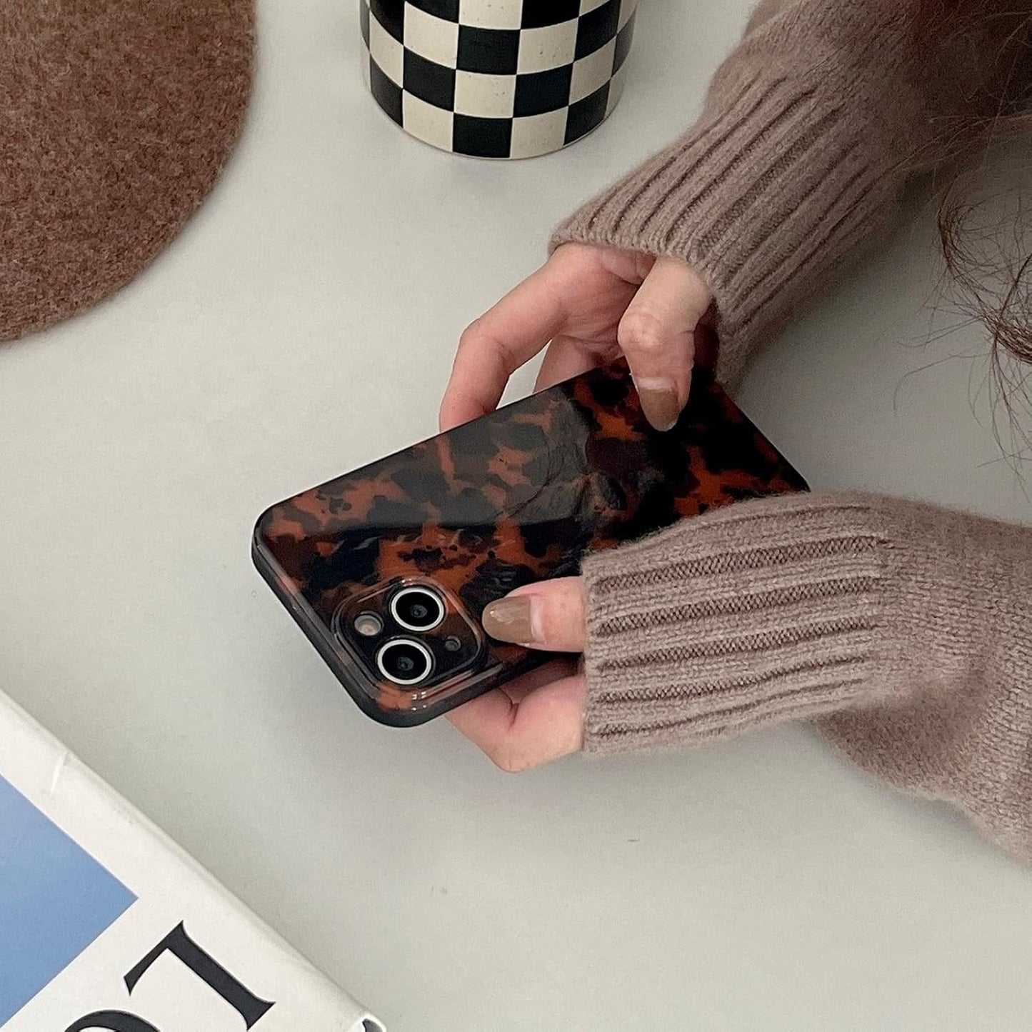 Tortoise Shell Case for iPhone 15,Slim Amber Leopard Print Cover, 6.1" Retro