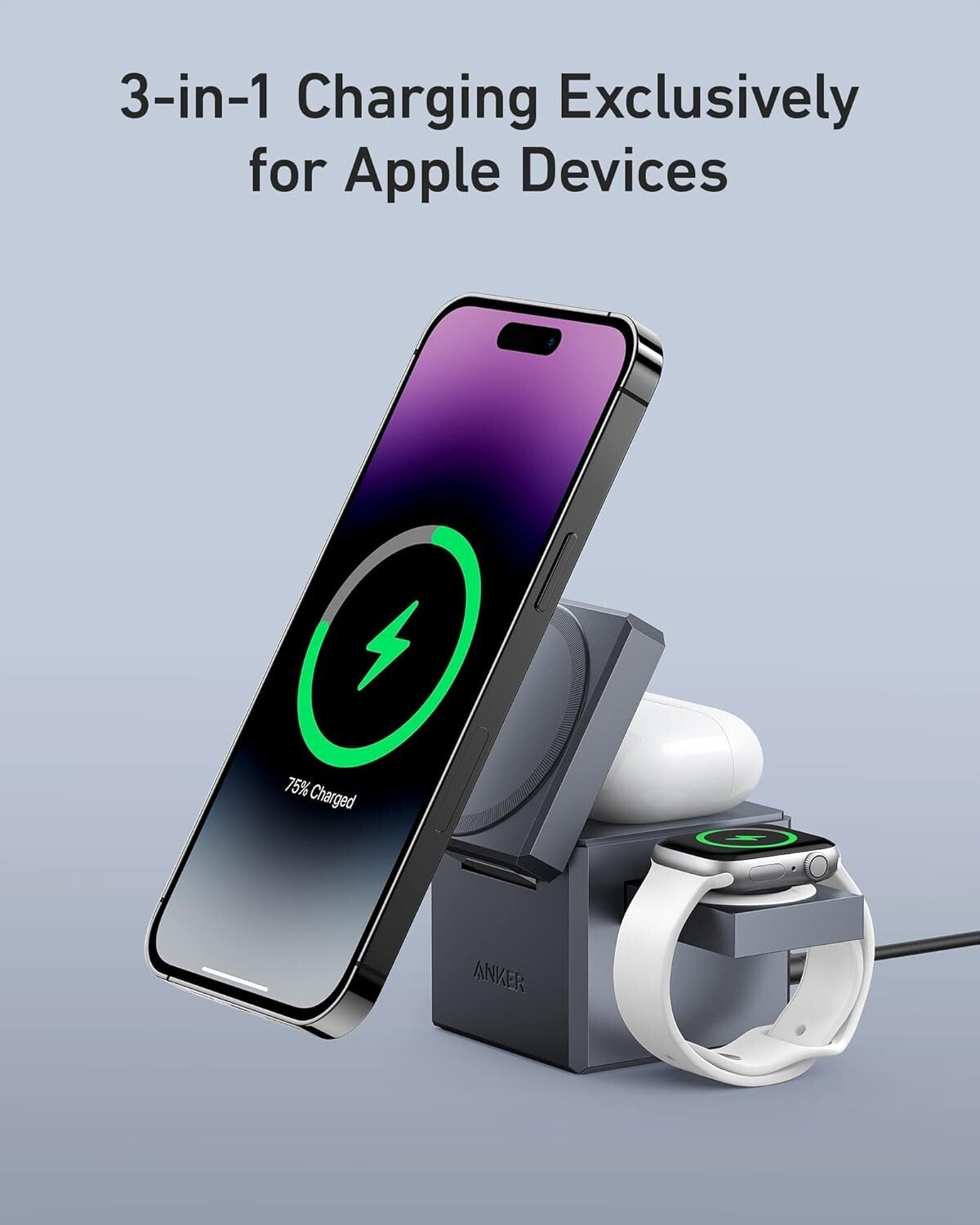 Anker 3-in-1 Foldable Wireless Charger Cube Fast Charger iPhone iWatch Airpods