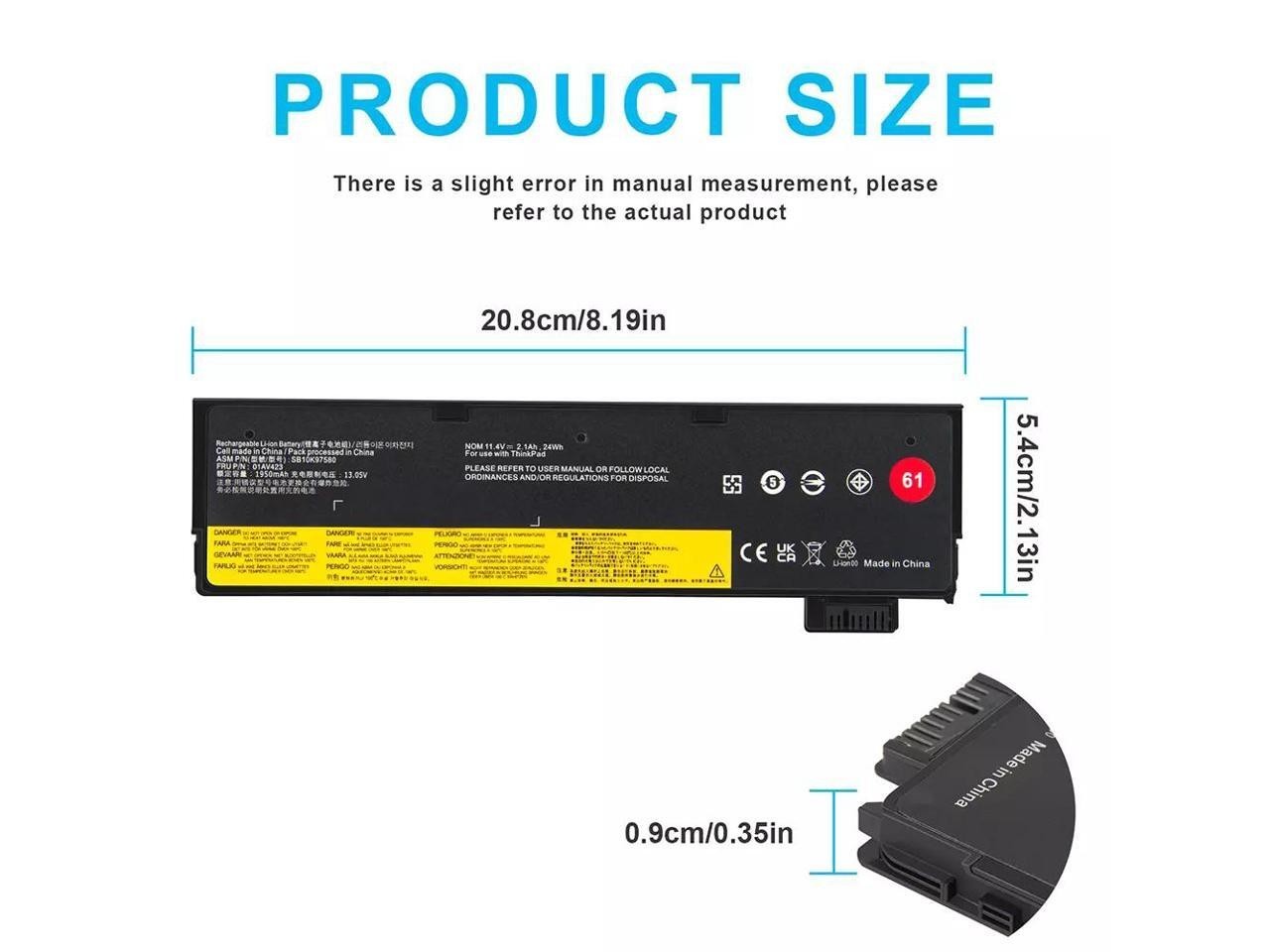 Laptop Battery for Lenovo ThinkPad T470/80 T580 P52S A485, 01AV423/25 11.4V 24Wh