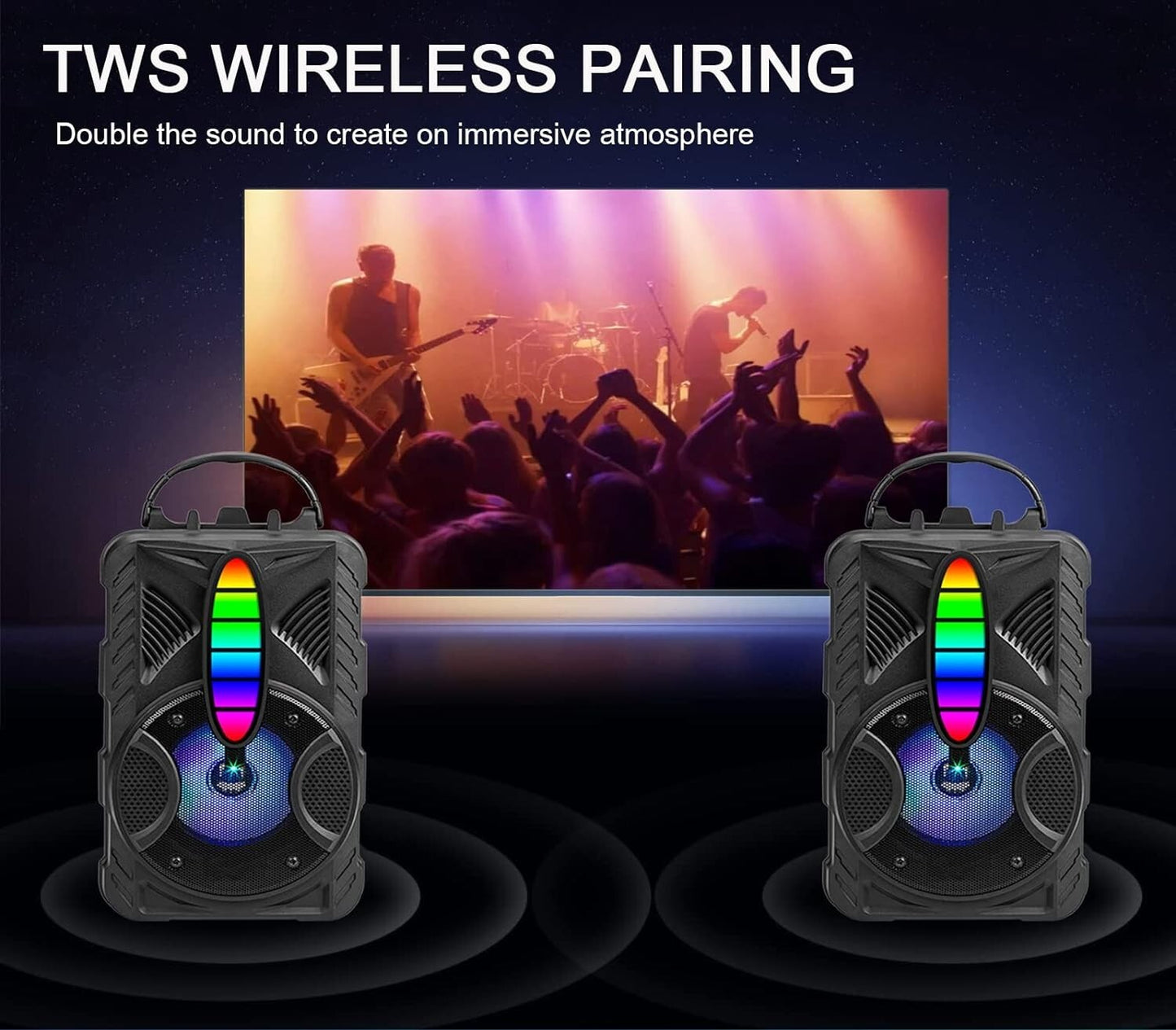 Bluetooth Speaker IPX5 Waterproof w/ HD Sound RGB Multi-Colors Rhythm Lights 8h