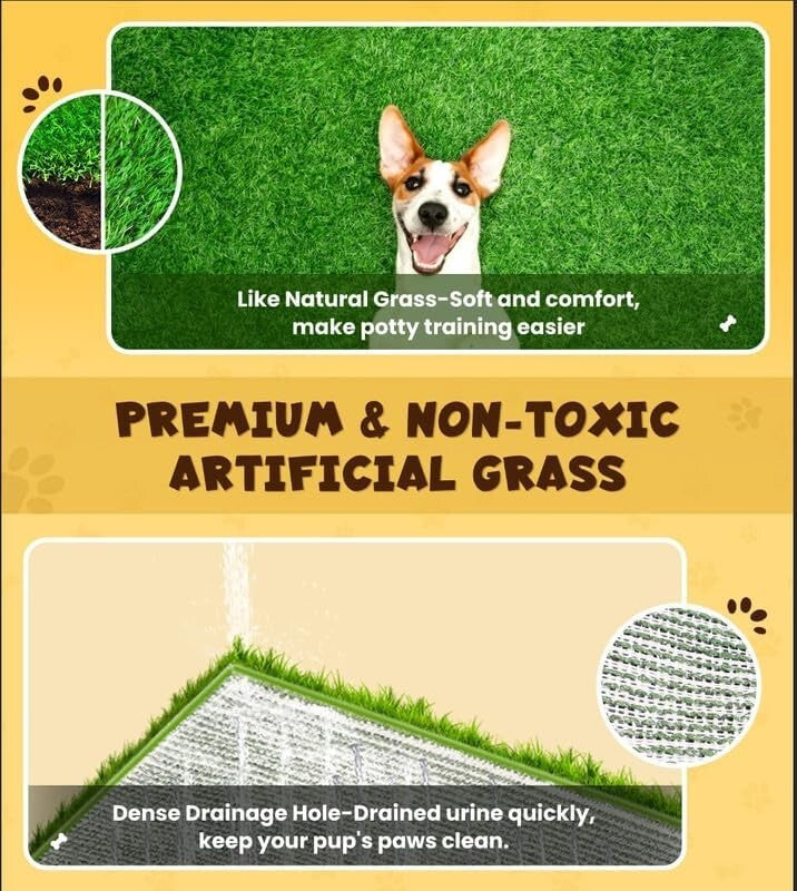 Super Absorbent Dog Grass Pad with Tray 20x16" Reusable Puppy Potty Training Mat