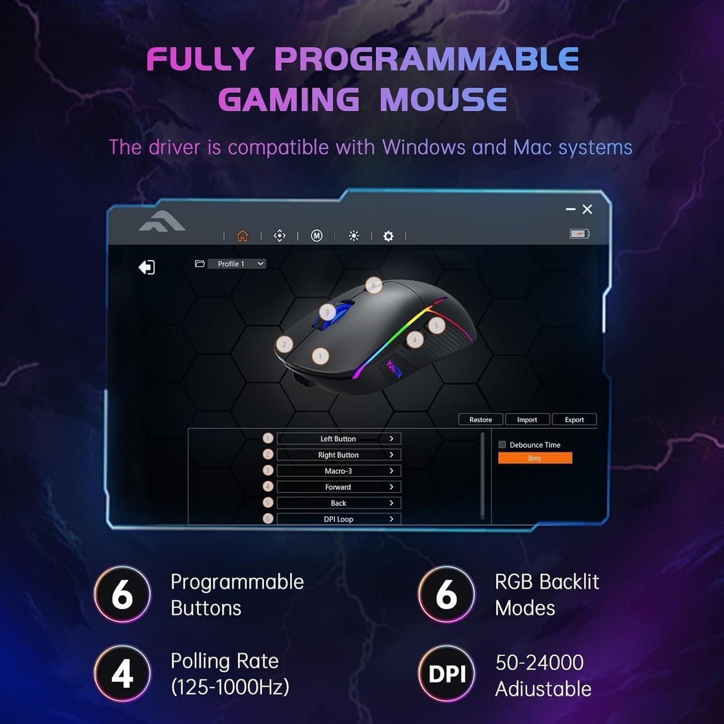 FFJ Wireless Gaming Mouse, 24000 DPI, Tri-Mode 2.4G/USB-C/Bluetooth 5.3 Gaming