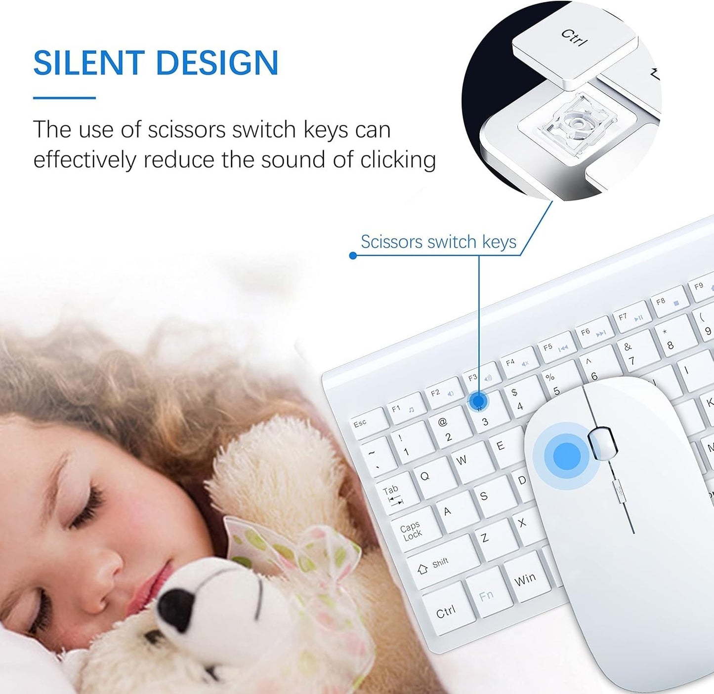 TopMate Wireless Keyboard & Mouse Combo – Slim, Silent, USB, White, with Cover