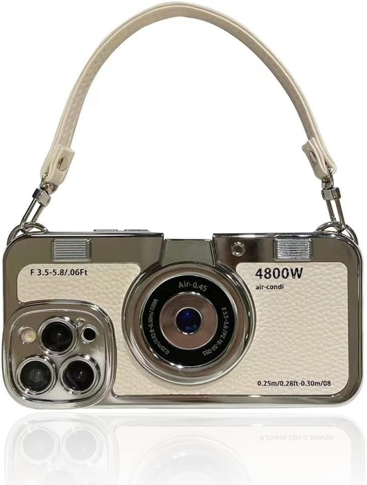 3D Vintage Camera Phone Case with Hand Strap - Unique Cool Silicone PC Shockproo