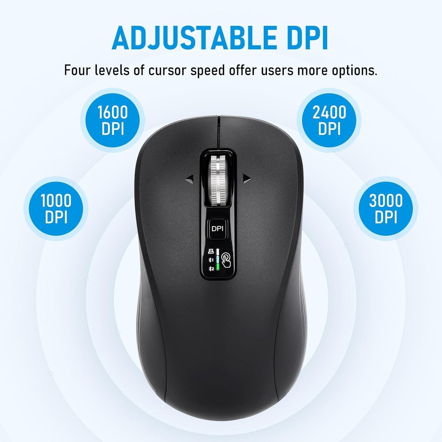 Wireless Mouse, Dual Bluetooth & USB, Silent Clicks, Adjustable DPI Rechargeable