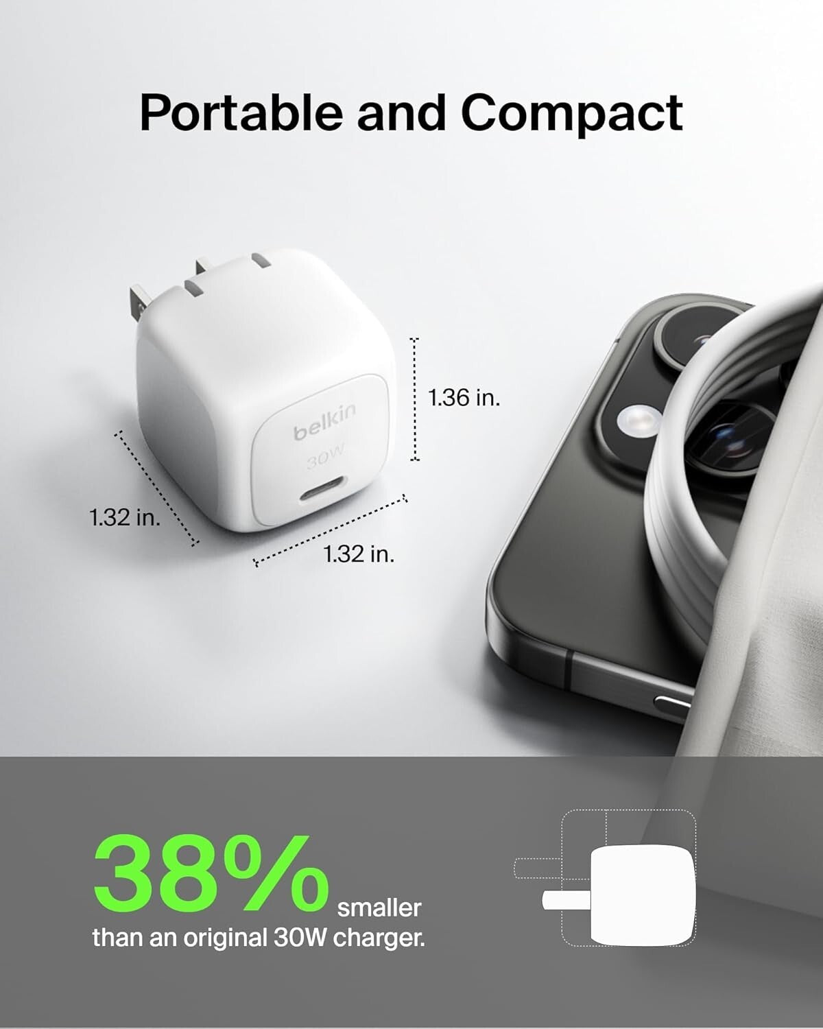 30W USB-C Belkin BoostCharge Compact Wall Charger Power Delivery Fast Charging