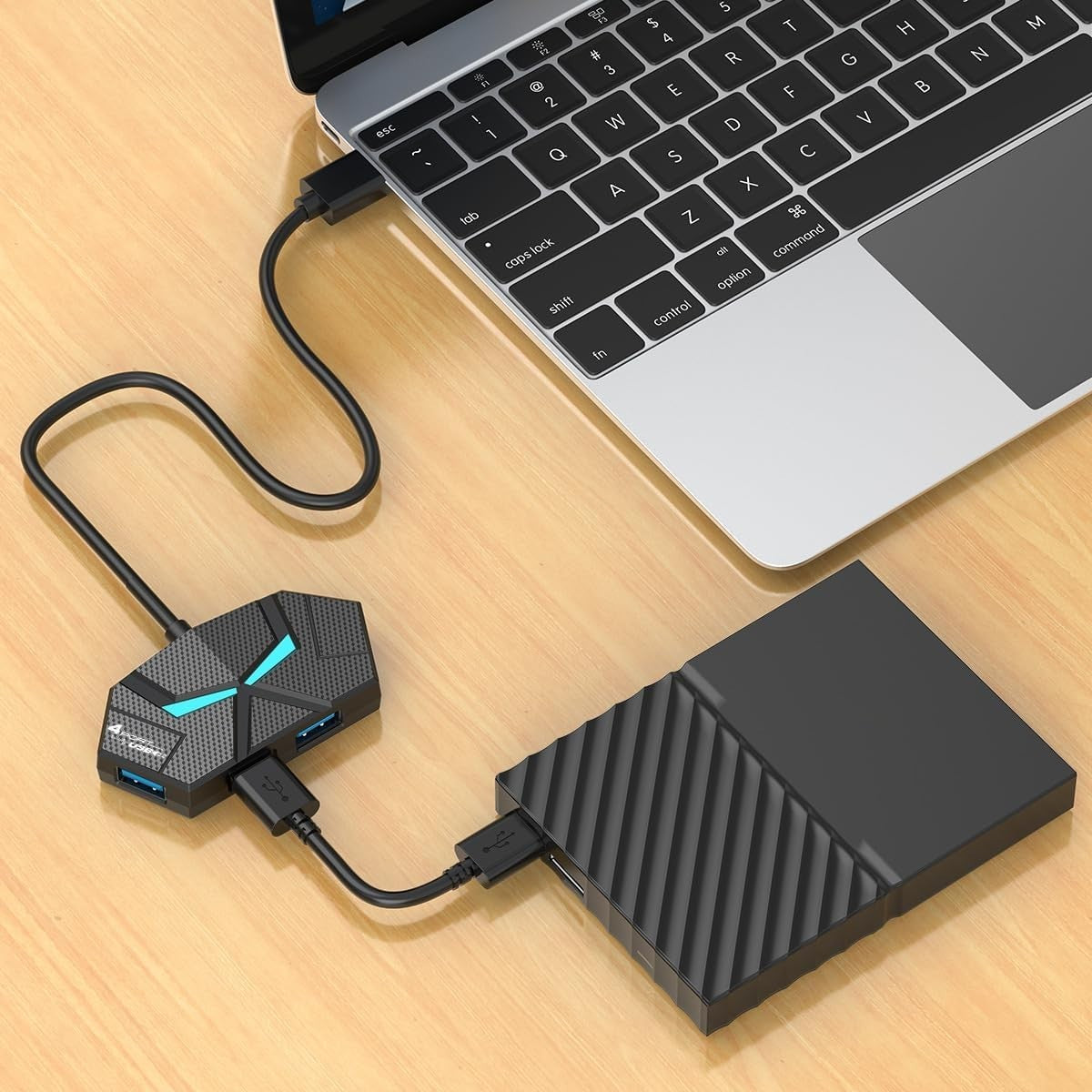 USB 3.0 Hub 4-Port Splitter with Power Port for Laptop PC Xbox HDD Printer