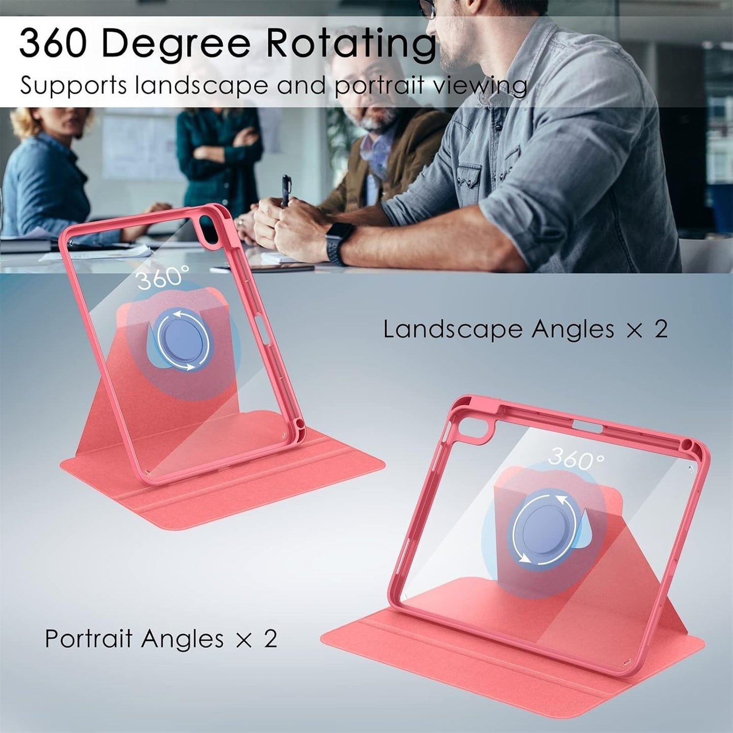 Soke iPad 11" 2025/10.9" 2022 Rotating Case w/ Pencil Holder Shockproof Pink