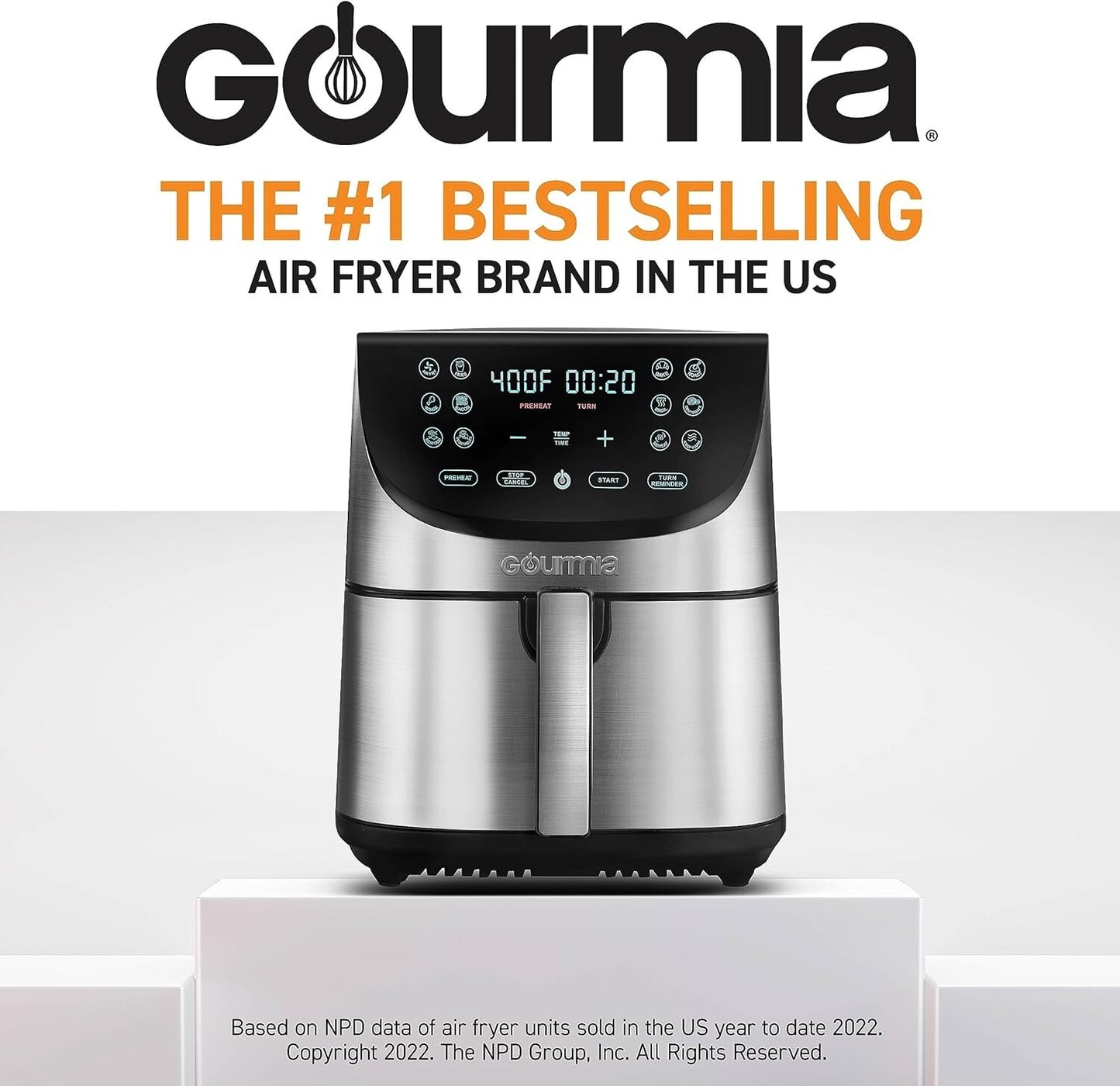 Gourmia Air Fryer Oven Digital Display 8 Quart Large AirFryer Cooker 12 Presets