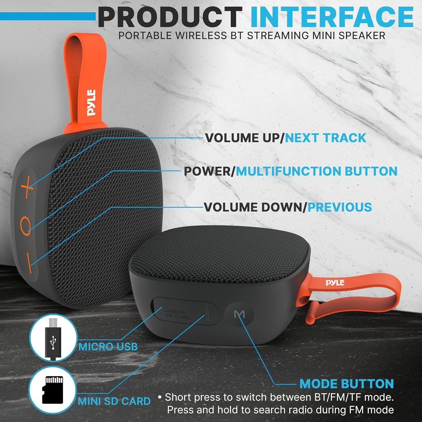 Pyle Portable Bluetooth Speaker IPX7 Waterproof TF Card FM Radio Bass