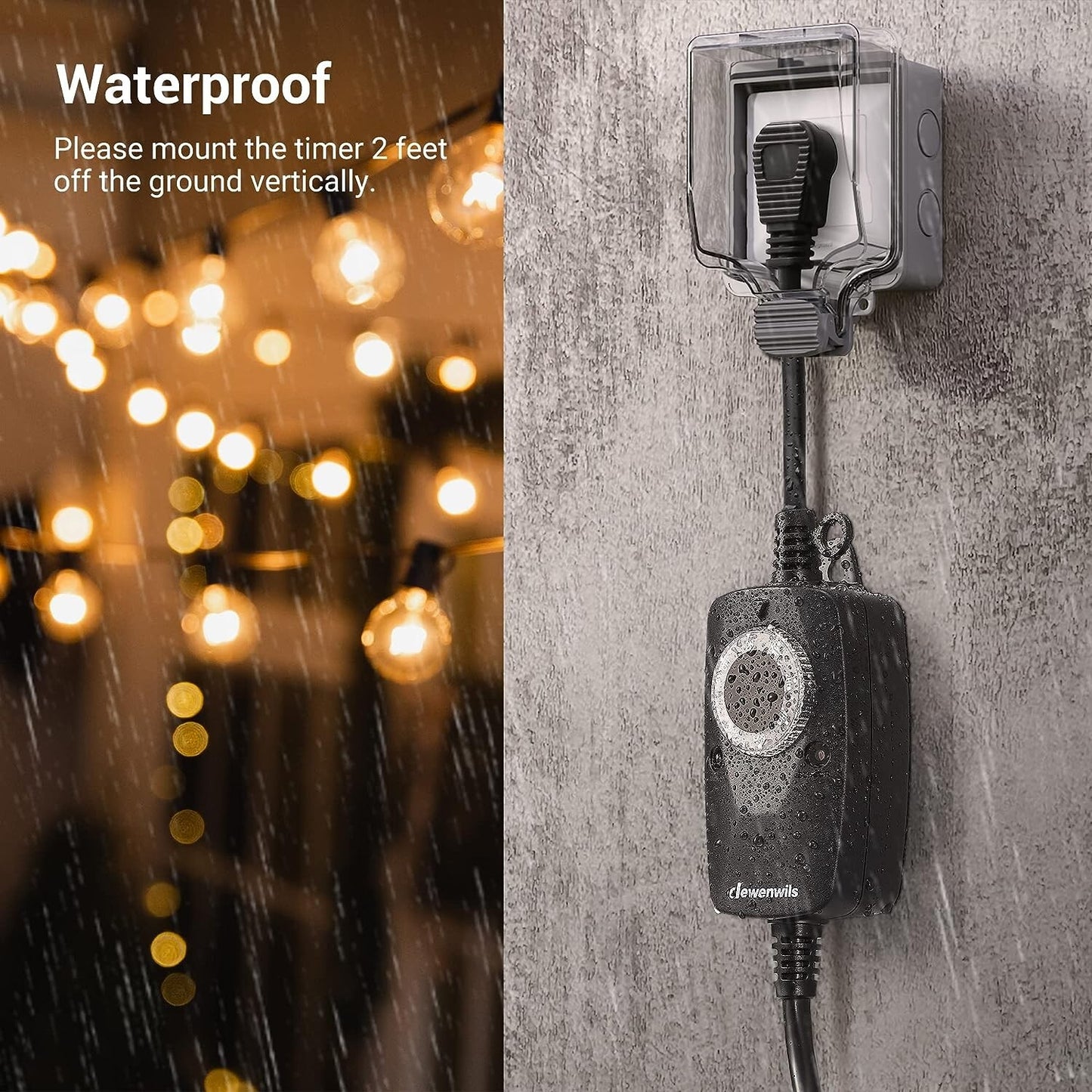 DEWENWILS Light Timer Outdoor Weatherproof w 2 FT Extension Cord Photocell