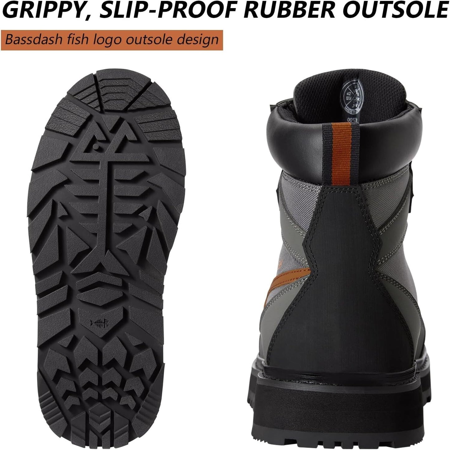 BASSDASH Mens Wading Boots Lightweight AntiSlip Rubber Sole Fly Fishing Wading