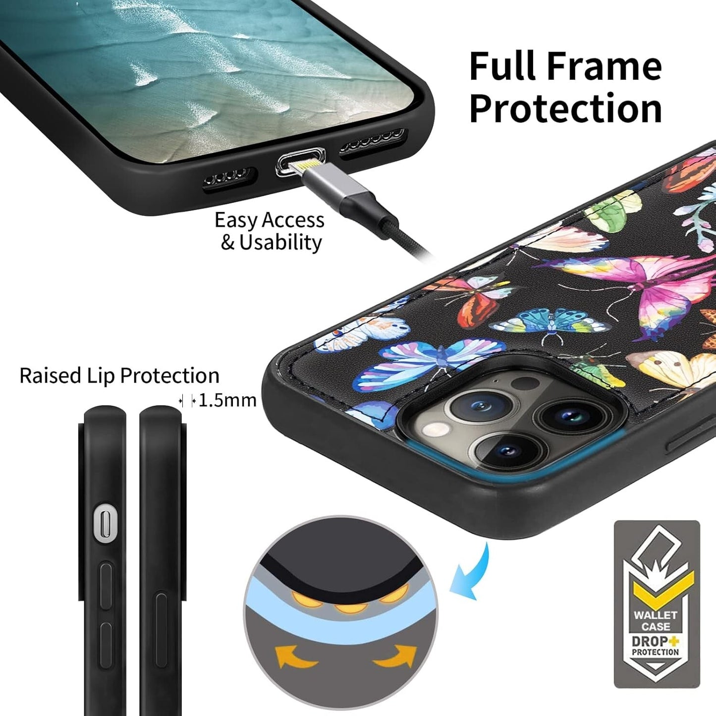 Compatible iPhone 13 Pro Max Wallet Magnetic Detachable w Card Holder
