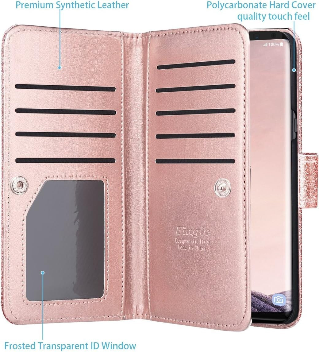 Samsung S9 Galaxy S9 Wallet Fingic Luxury Glitter Wallet Nickel Plated
