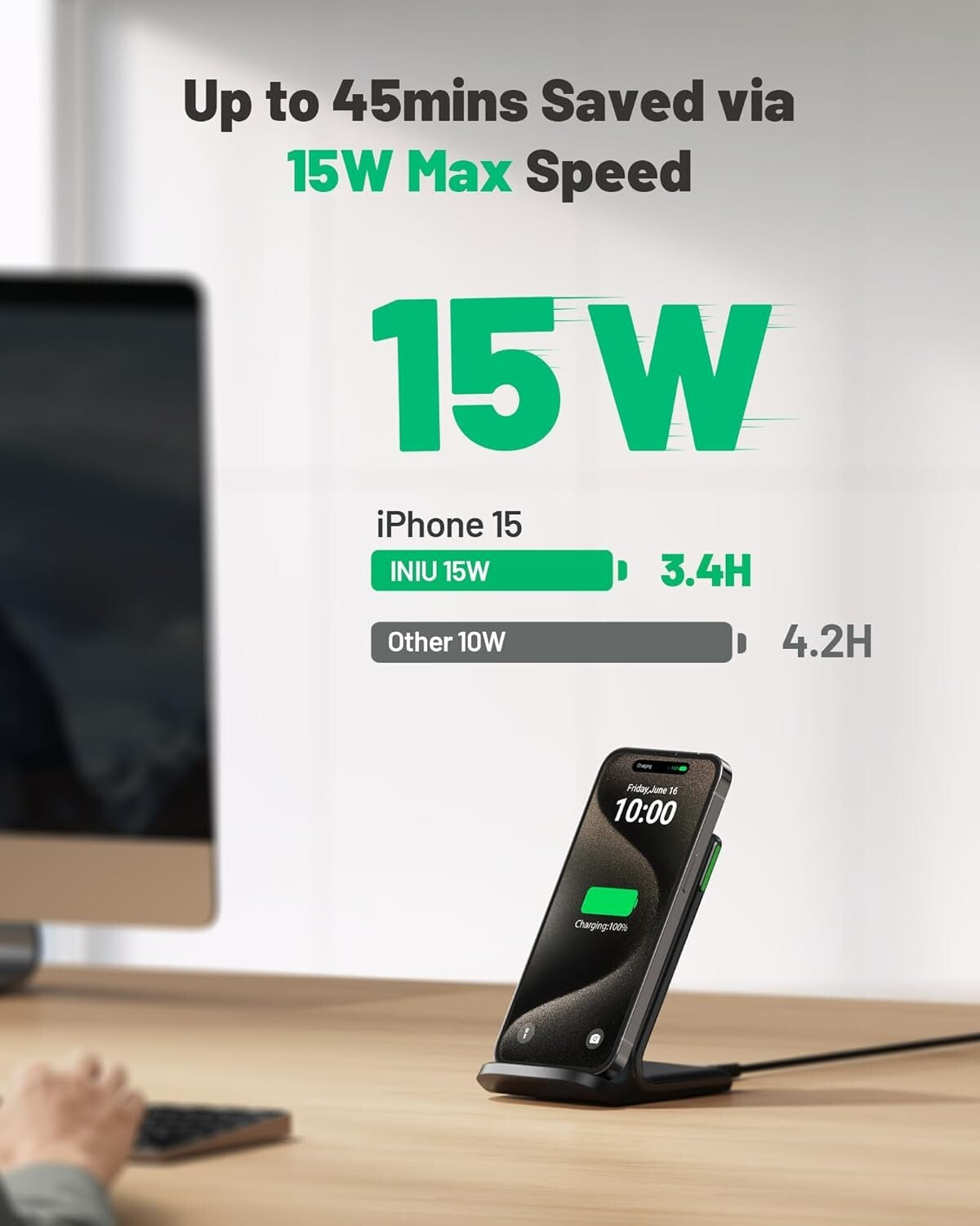 15W Wireless Charger Fast QiCertified Wireless Charging Station w SleepFriend