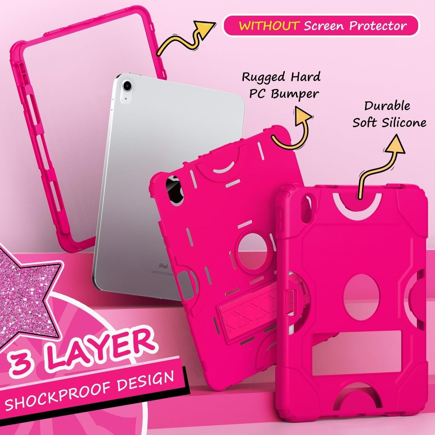 Cantis Case for iPad 11" 2025/10.9" 10th Gen w/ Kickstand & Pencil Holder Pink