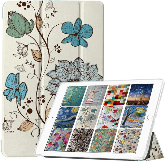 DuraSafe iPad 2 3 4 Case 9.7" Smart Cover Watercolor Flowers Tri-Fold Stand