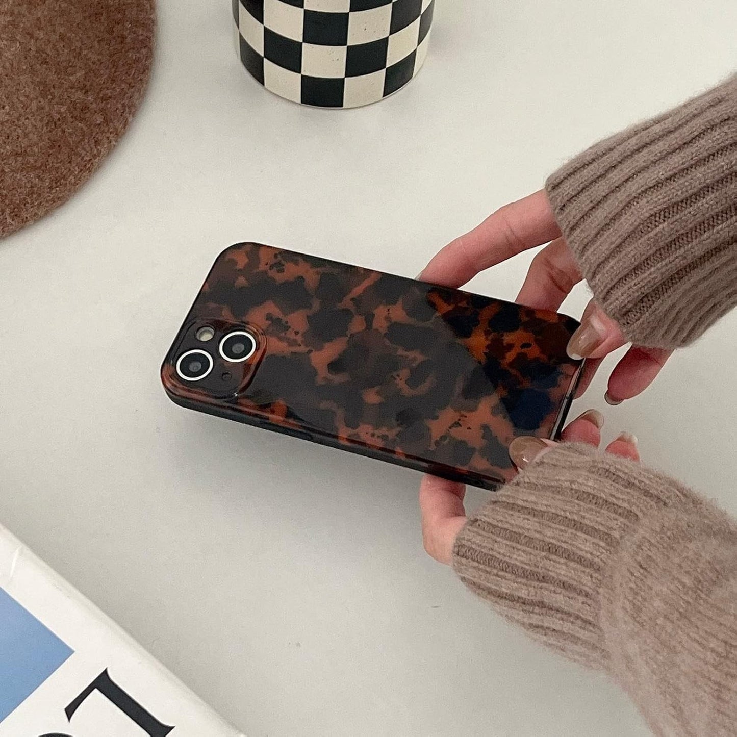 Tortoise Shell Case for iPhone 15,Slim Amber Leopard Print Cover, 6.1" Retro