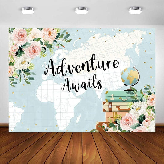 Adventure Baby Shower Backdrop7x5ft World Map Party Banner Photobooth Background