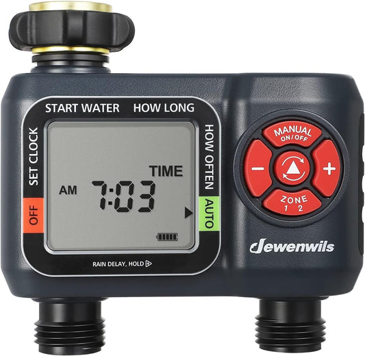 DEWENWILS Sprinkler Timer 2 Zone Water Hose Timer Rain DelayManual Wateri
