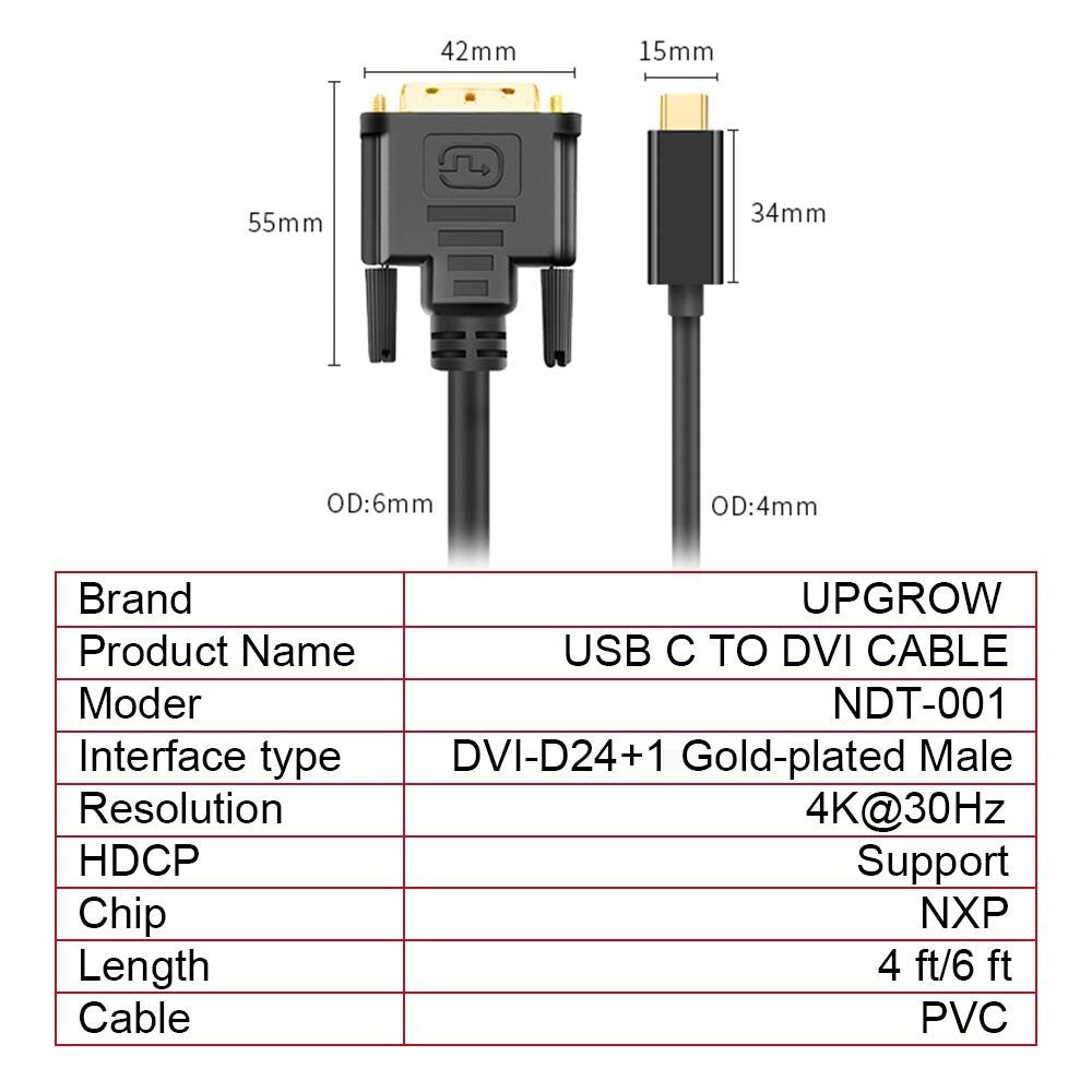 USB DVI Upgrow C to Cable 4K30Hz Thunderbolt to Cable Type-C to