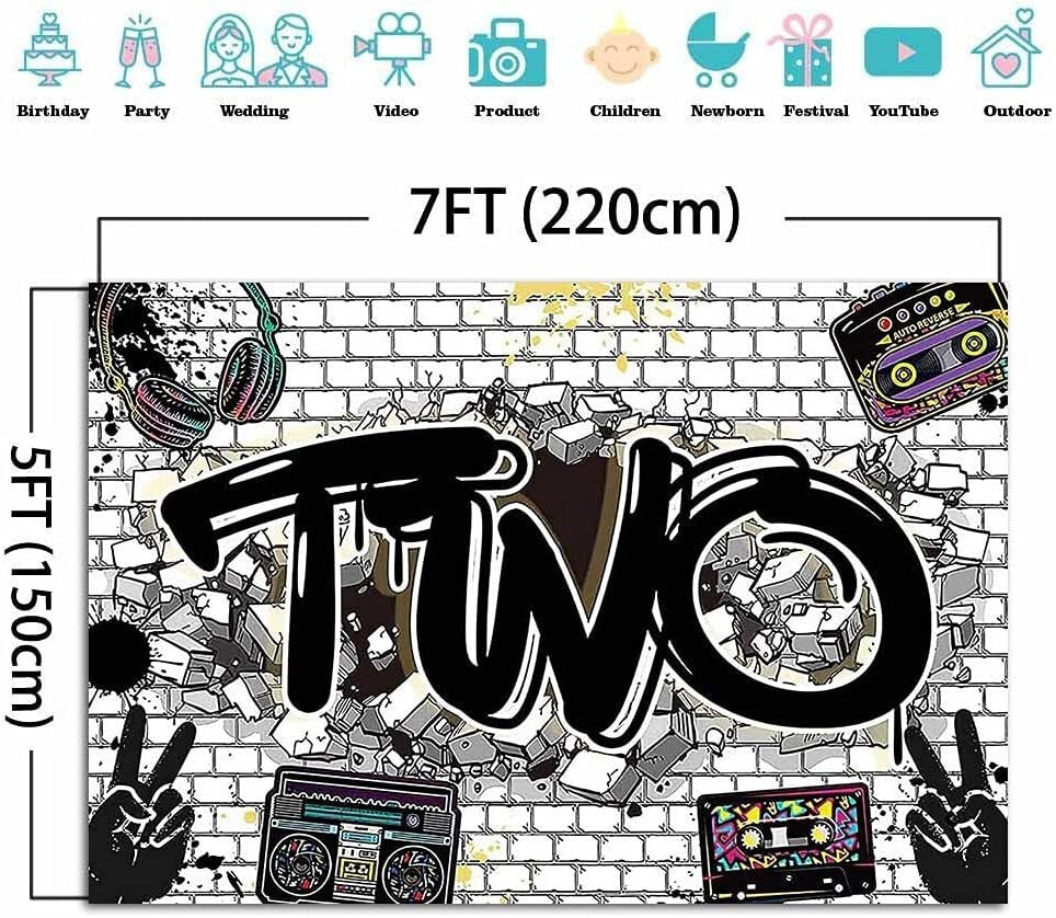 7x5ft Hip Hop Graffiti White Brick Wall Photography Backdrops Two Legit to Quit