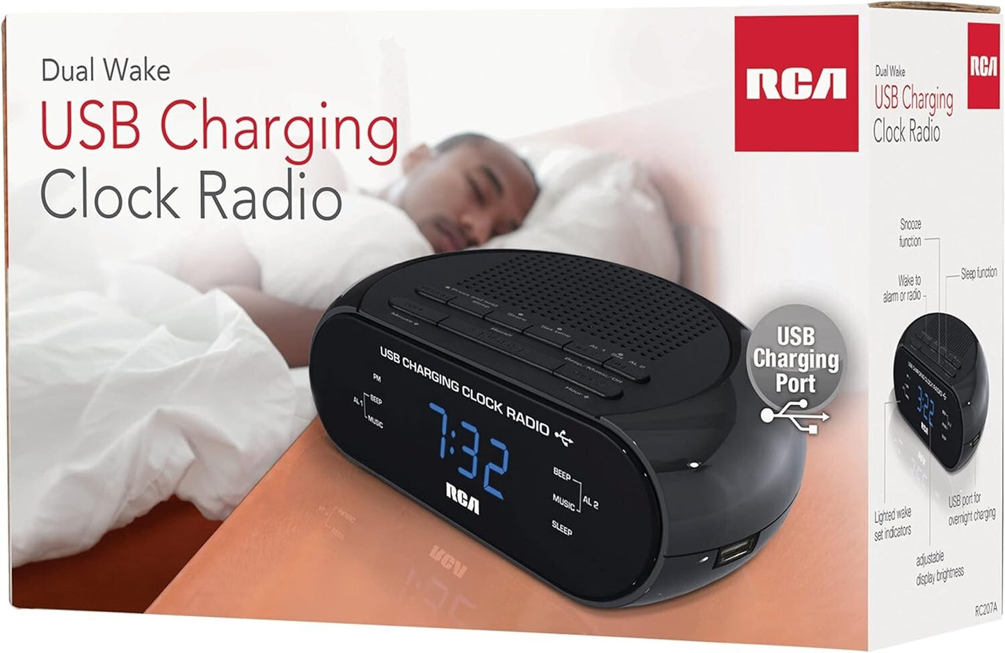 RCA RC207A Charging Clock Radio 06Inch Blue FM Radio