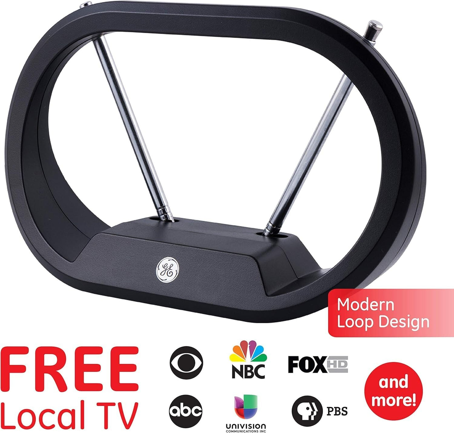 HDTV 33675 GE Modern Loop Indoor Antenna 4K Ultra HD 1080p 4ft