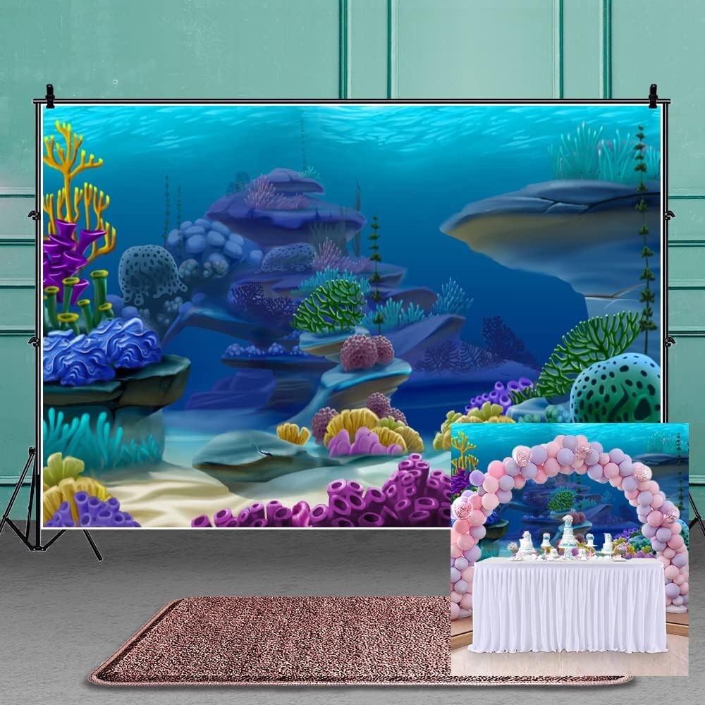 12x8ft Summer Aquarium Blue Underwater Photography Backdrop Colorful Coral Reef