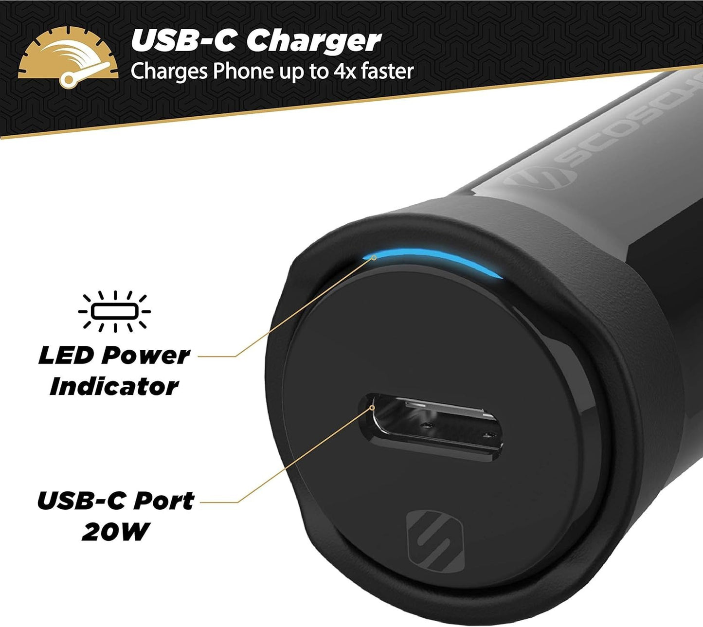 Scosche CPDC20 20W USB-C Fast Car Charger – PowerVolt PD 3.0, For All Devices