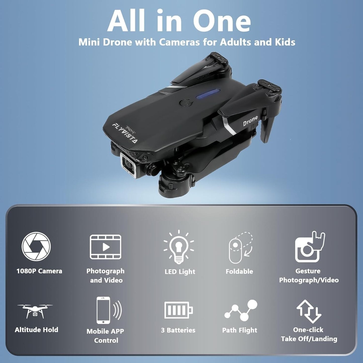 1080P FPV Mini Drone Camera Adults Kids Wifi Camera Drone 3 Batte