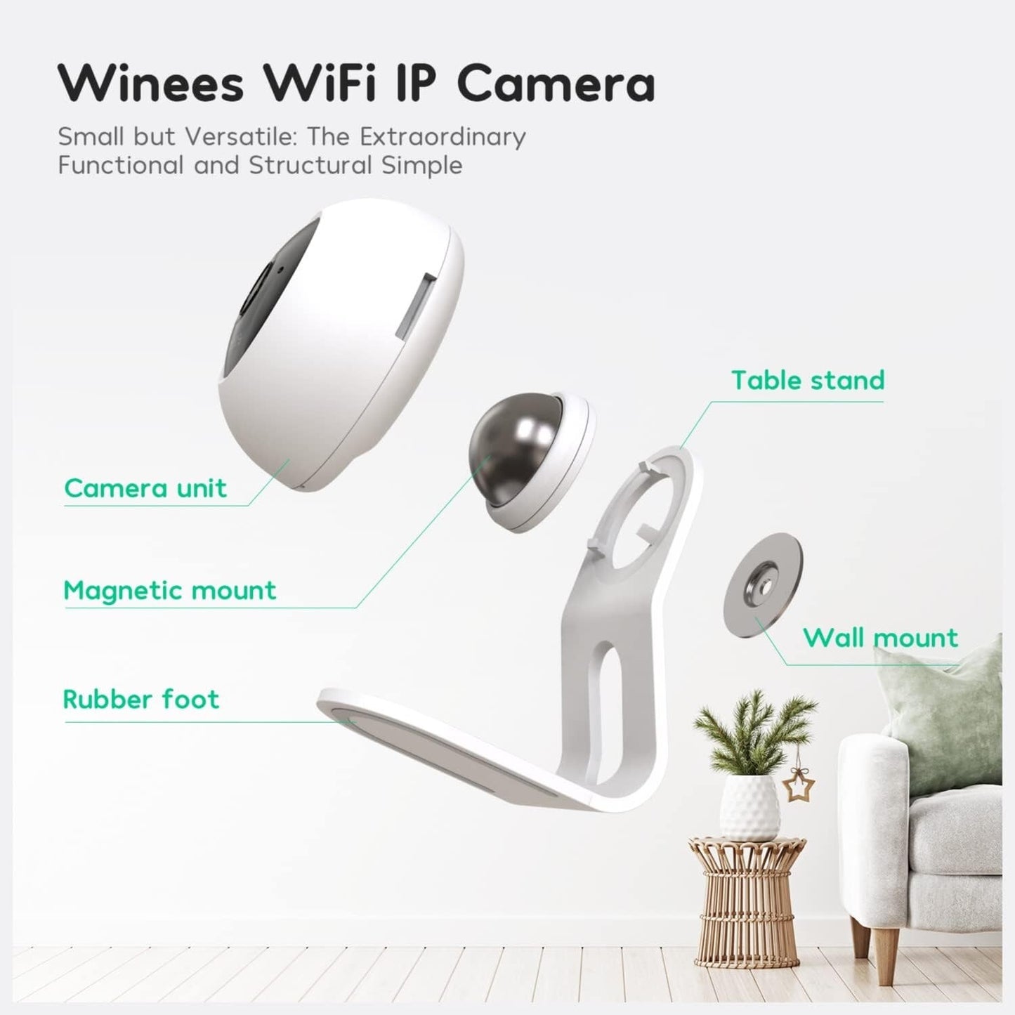 winees Indoor Security Camera Baby Monitor WiFi Smart Home IP Camera w Motion