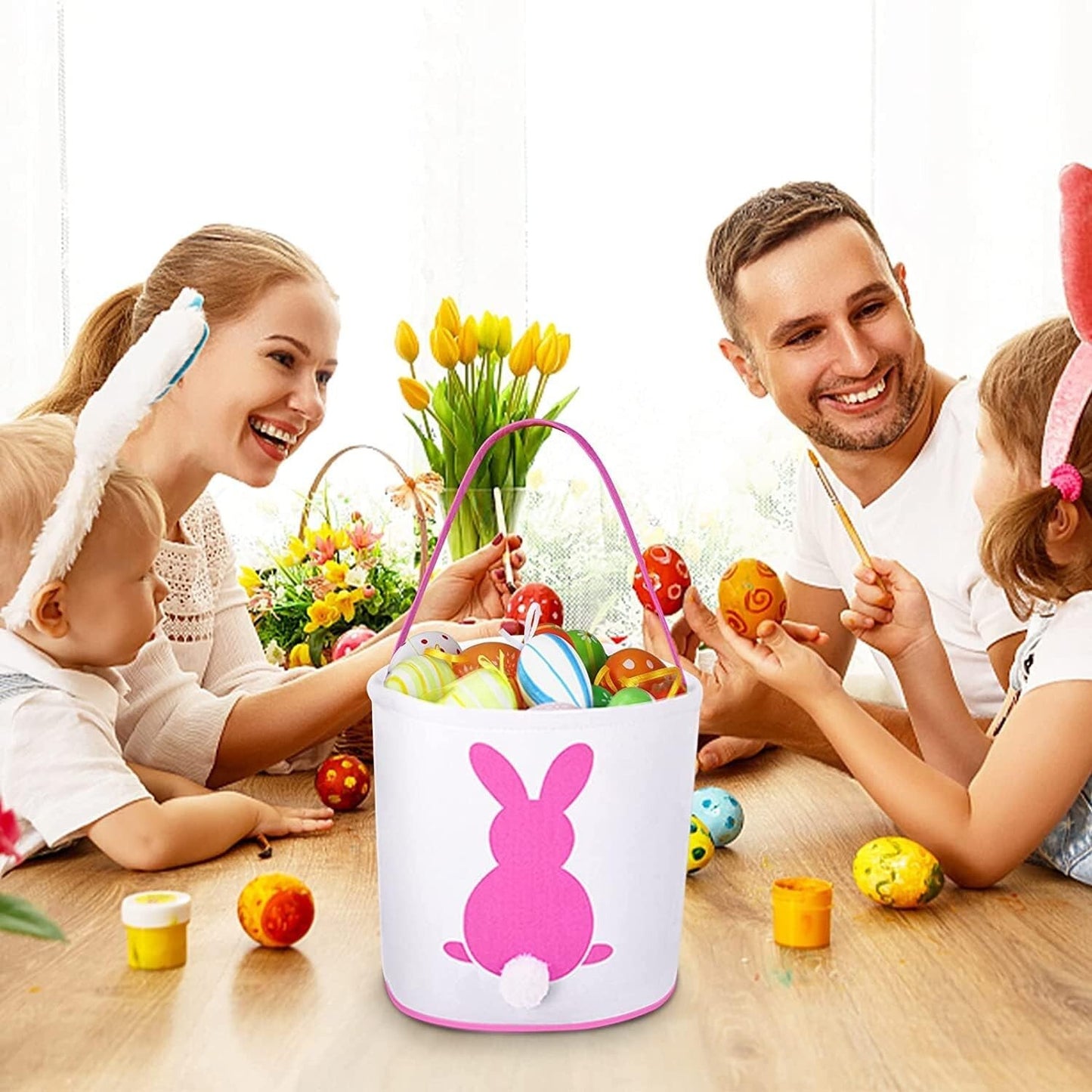 PCS 3 Easter Eggs Hunt Basket Kids Canvas Bunny Bags Multicolor
