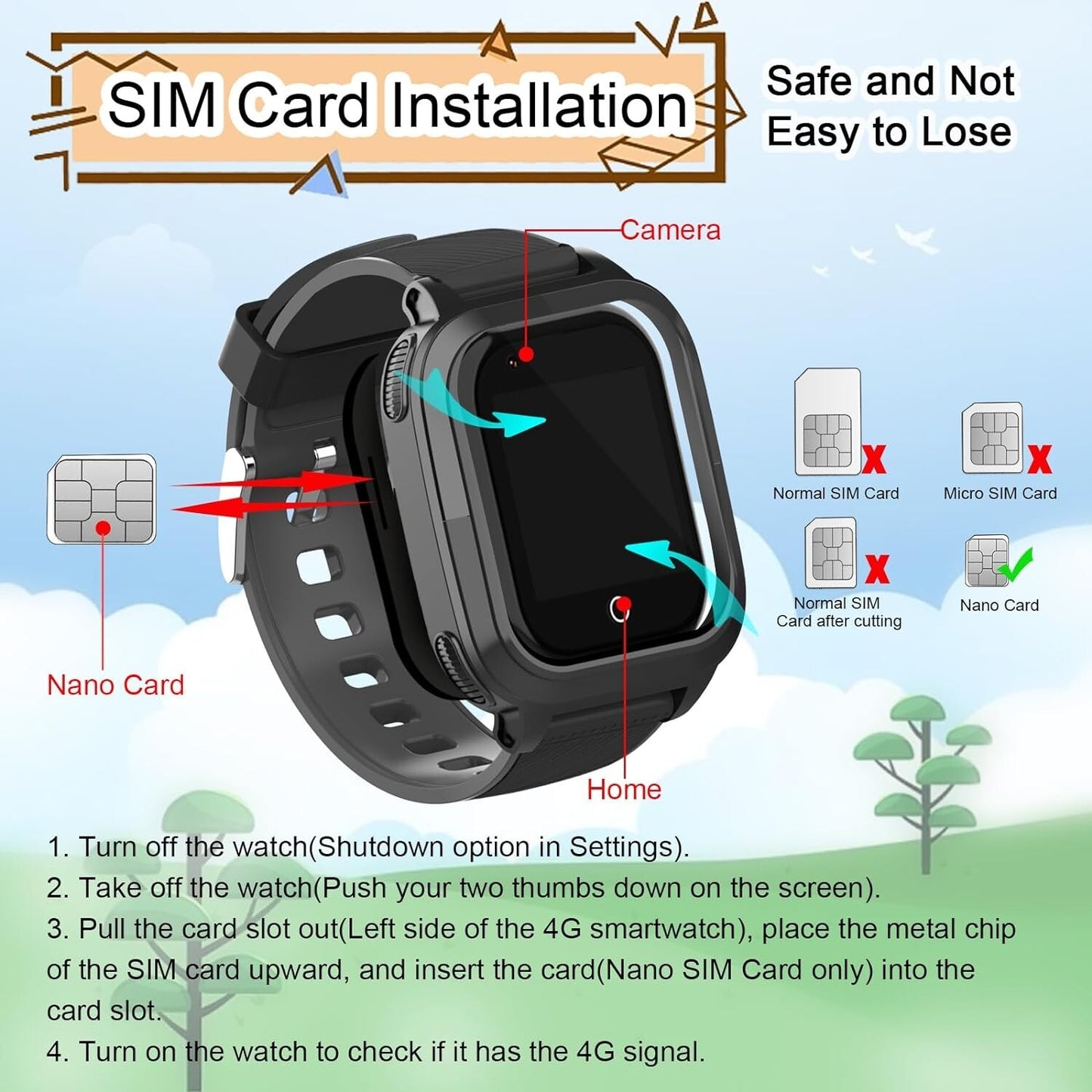 SIM GPS Kids Smartwatch w Card 4G Kids Tracker Whatsapp Line Realtime Calling