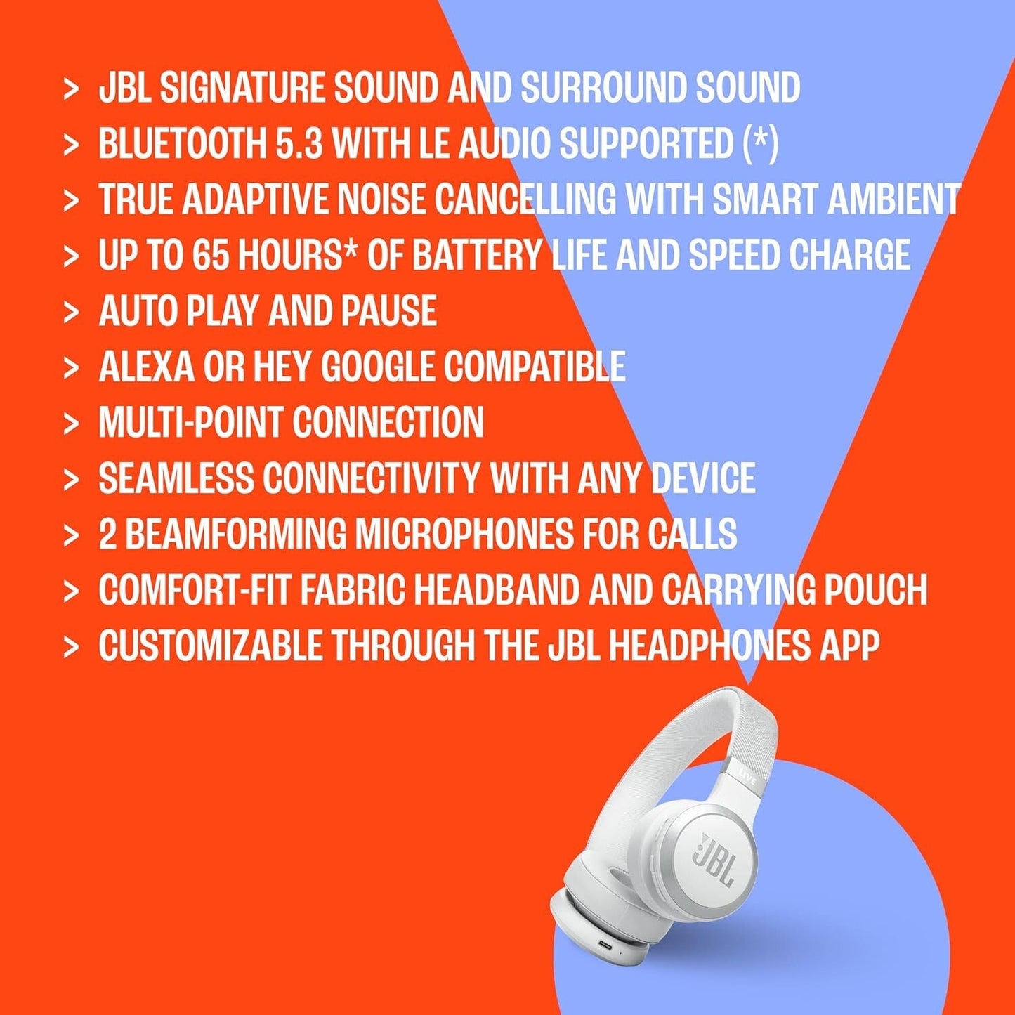 JBL 675NC Live Wireless On Ear Headphones Adaptive Noise Cancelling